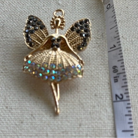 Vintage Fairy Brooch with Black & Aurora Borealis Rhinestones - Picture 2 of 4